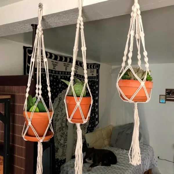 Handmade-Flower-Hanging-Pot-Rope-Net-Macrame-Plant-Hanger-Flower-Pot-for-Home-Wall-Decoration-Courtyard-600x600 Handmade Flower Hanging Pot Rope Net Macrame Plant Hanger Flower Pot for Home Wall Decoration Courtyard Garden Planter Basket - Image 1